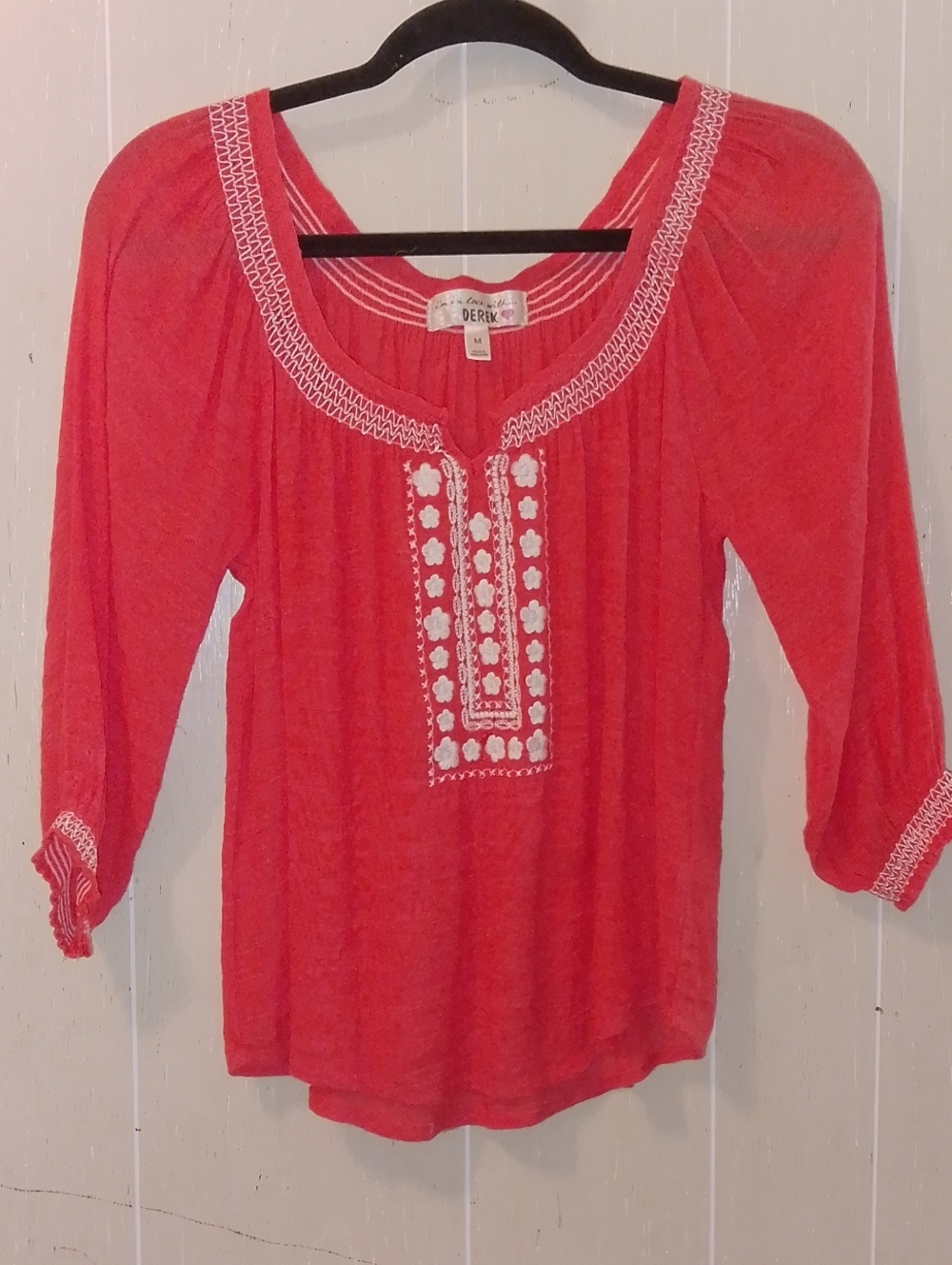 Vibrant Orange Embroidered Peasant Blouse - Women's Top